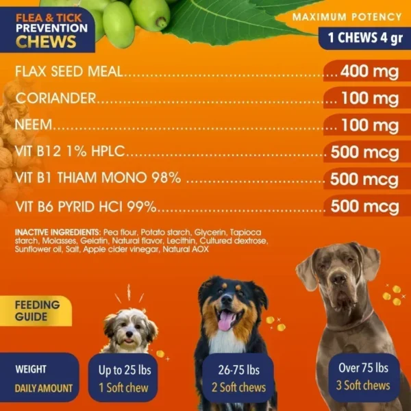 Hundekausnacks gegen Flöhe & Zecken - Natürliche Kautabletten mit Leinsamen & Vitaminen (90 Stück, für Hunde >25lbs) - Image 3